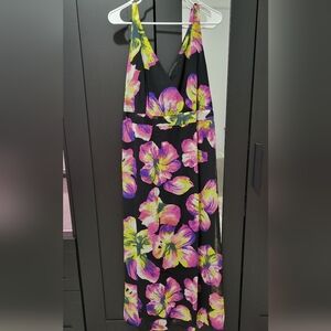 Floral Maxi Dress with Pink and Yellow Flowers